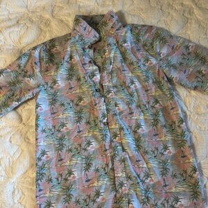 Palm Print Button-Up Shirt in Mint, Coral & Yellow